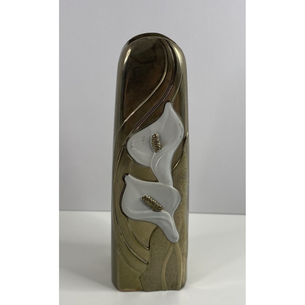 Vintage Wm.A.Rogers Calla Lily Bud Vase 6.5in Bronze Plate w/Enamel